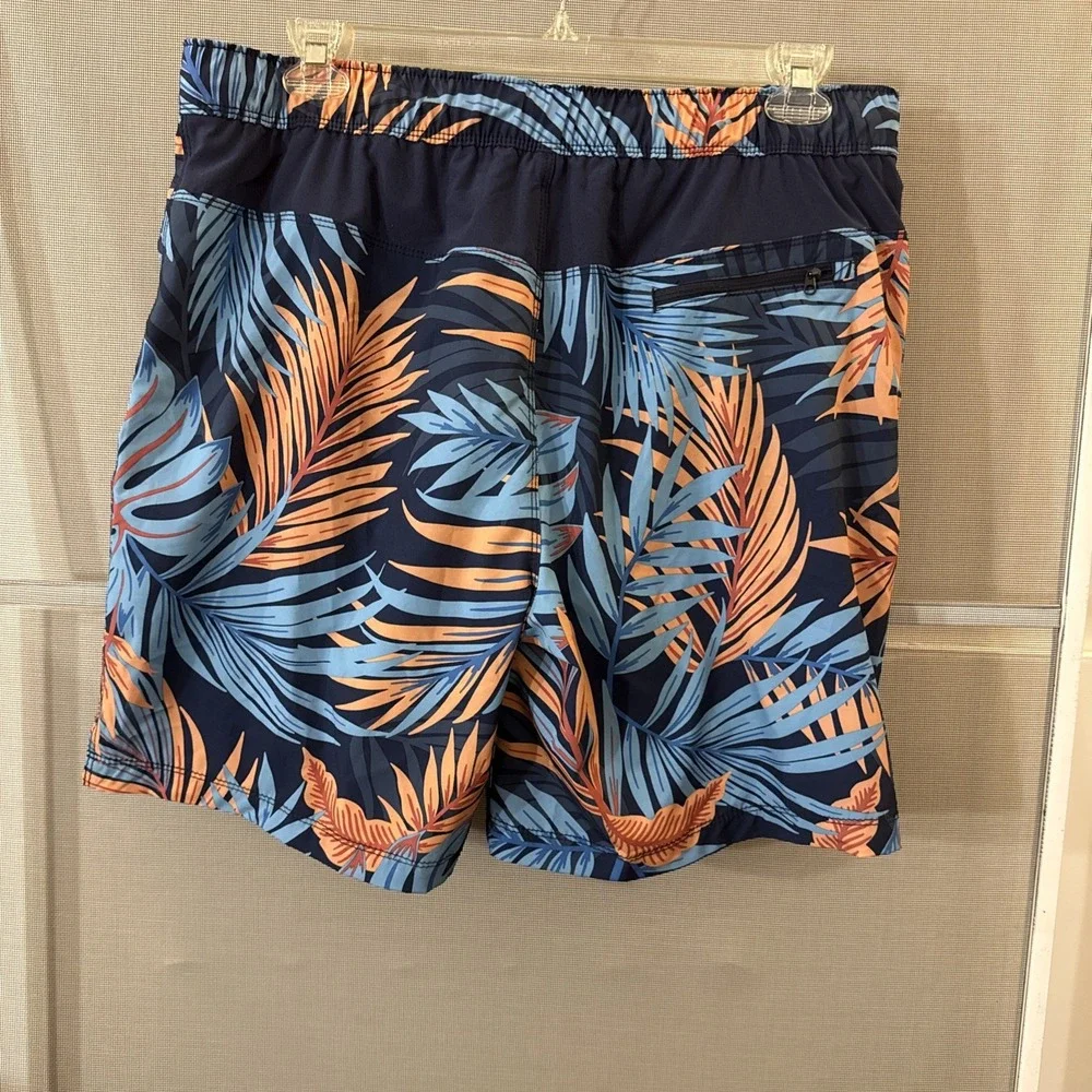 Speedo Swim Trunks Men's XL Blue Orange Tropical Print Elastic‎ Waist